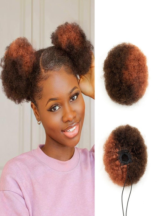 FEIPRO 4 Inch Small Afro Puff Human Hair Ponytail for Girls Black Women Short Kinky Curly Ponytail Extension Drawstring Ponytail Fake Bun 4c Puffs African American Half Medium Brown Half Copper Red Updo 30g - Image 1